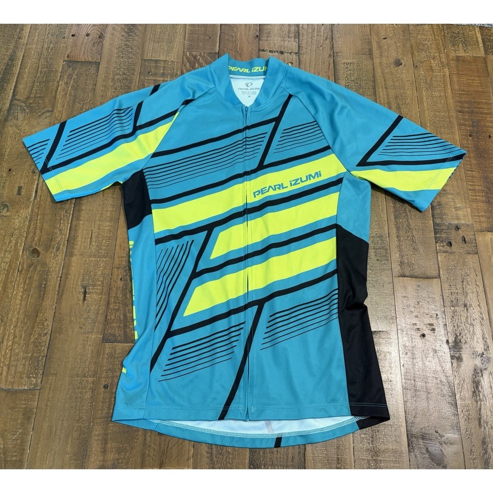 Pearl Izumi Men's M Cycling Jersey Full Zip Blue Hi Viz Yellow Short Sleeve Bike